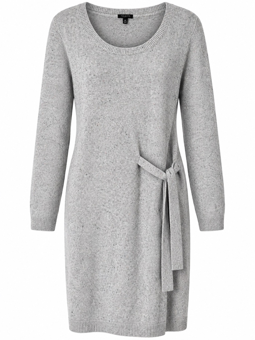 Light Gray Scoop-Neck Tie-Waist Sweater Dress